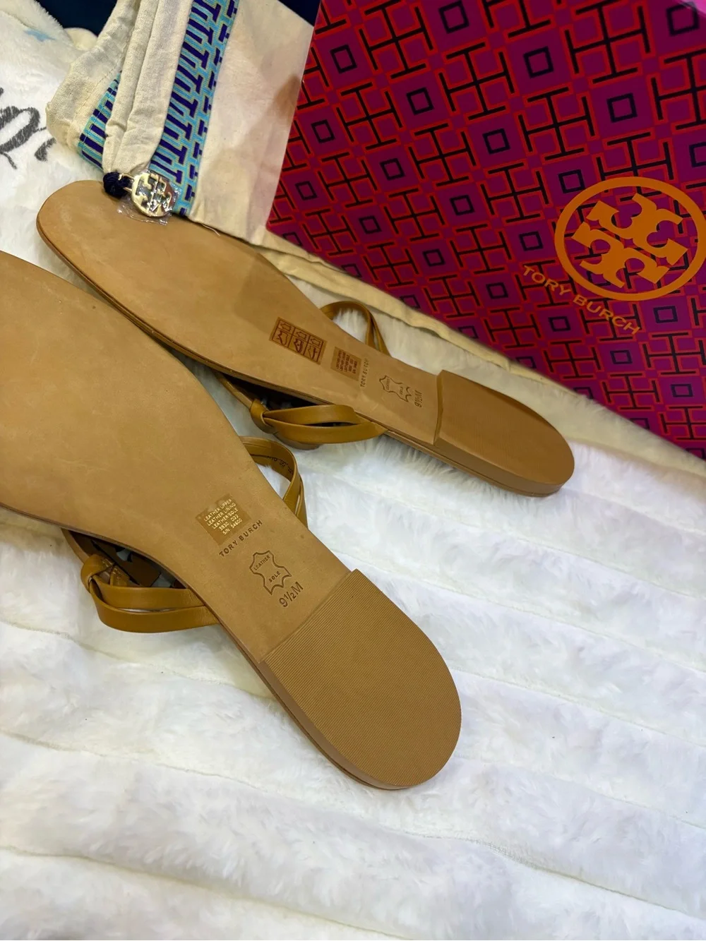 Tory Burch Tan Miller Logo Thong Sandals with Signature Cutout Medallion